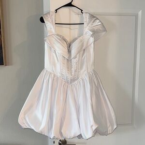 White Satin Bubble Hem Prom Dress with Embellished Sweetheart Neckline